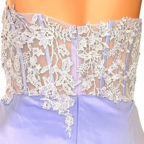 Y2K Satin Corset Mini Dress Sz.4-6 Fairy Mesh Lace Rhinestone Wimsigoth 90s - Picture 10 of 15